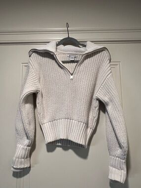 Athleta Cream Half-Zip Waffle Knit Sweater